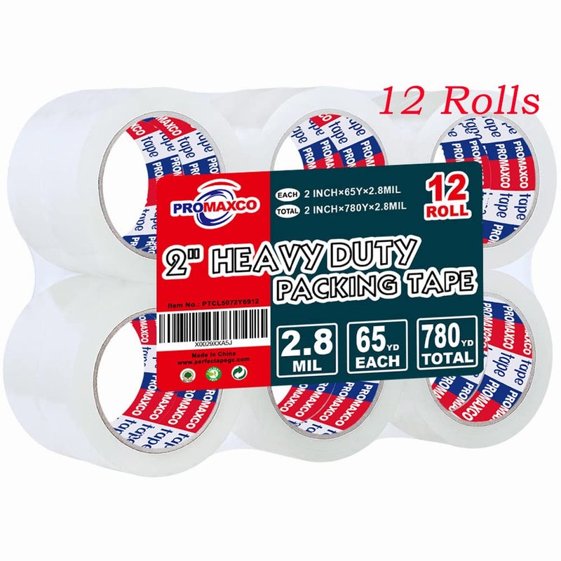PROMAXCO Heavy Duty Packing Tape 12 Rolls, Clear, 2.8 mil, 65 Yards x 1.88 inch, Total 780Y, Ultra Strong, Refill for Packaging and Shipping - Image 1